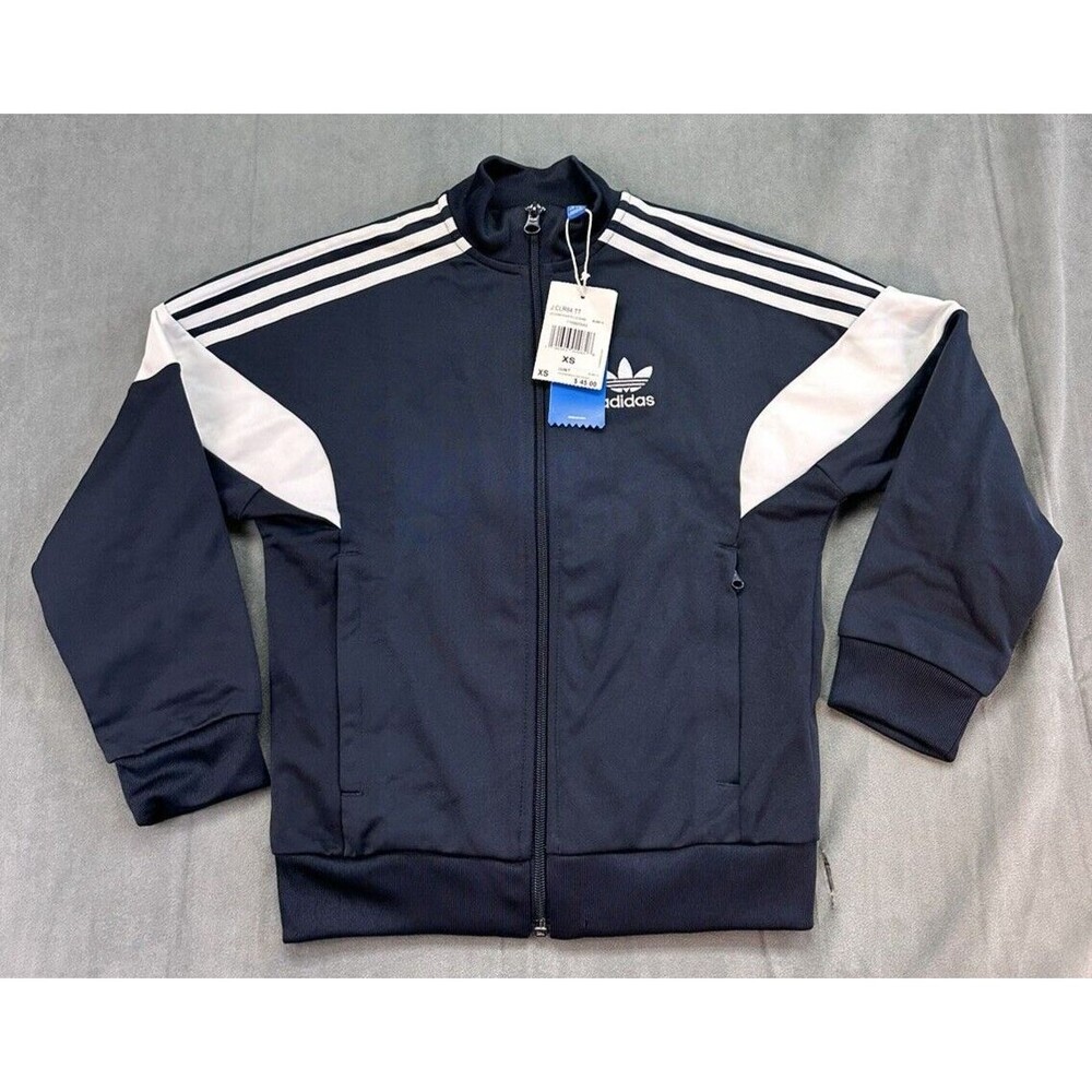 Adidas Track Jacket Navy Blue White Stripes Youth XS Boys Girls NEW DEFECTS